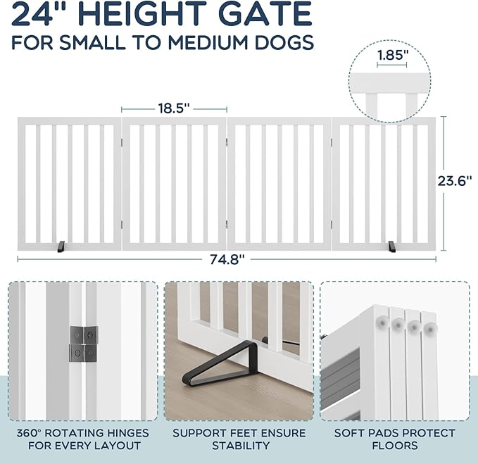 Homykic Bamboo Freestanding Dog Gate, No Assembly Pet Gate Indoor, 24”H x 75”W - Image 6