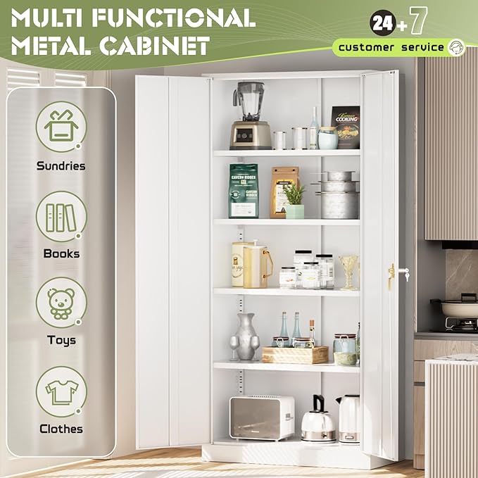 Crownland 72" Lockable Metal Storage Cabinet, Garage Storage Cabinets, High - Image 5