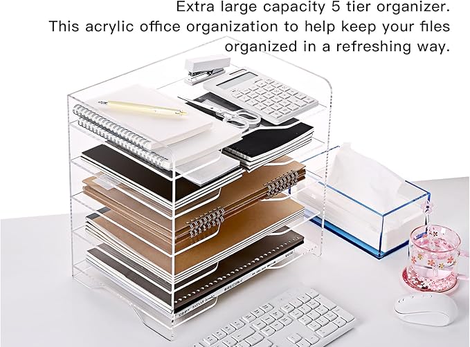 Acrylic Paper Letter Tray Organizer, 5 Tiers, Transparent, Rectangular - Image 2