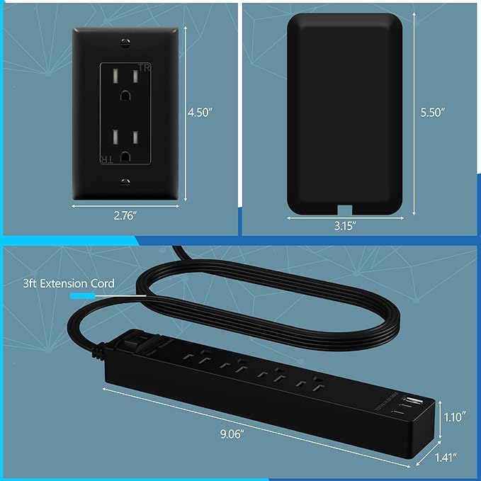 LIDER Surge Protected Outlet Extender, 4-Outlet Power Strip, 21W USB Type-A - Image 3