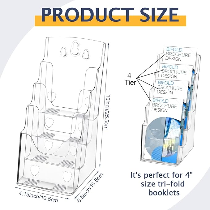 Crtiin 2 Pack 4 Tier Acrylic Brochure Holder Display Stand 4 x 9 Inch, Pamphlet - Image 3