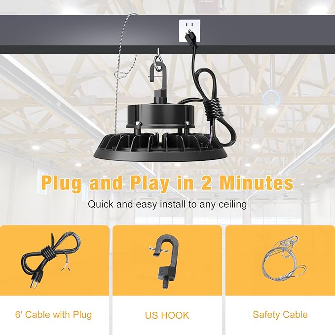 UFO LED High Bay Light 100W 4Pack, High Bay LED Shop Lights 14, 000LM Dimmable - Image 4