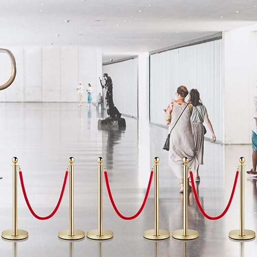 VEVOR Velvet Ropes and Posts 6 Pcs Red Velvet Rope 5 ft, Stanchions Solid Base - Image 8