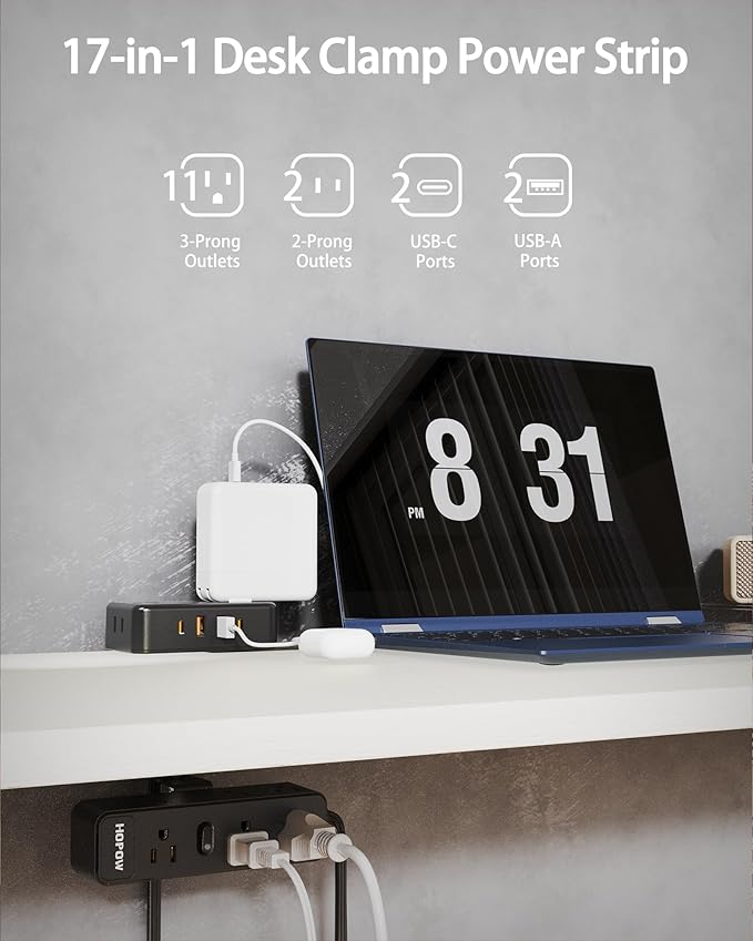 Dual Layer Desk Clamp Power Strip, Desktop Edge Mount Charging Station - Image 2