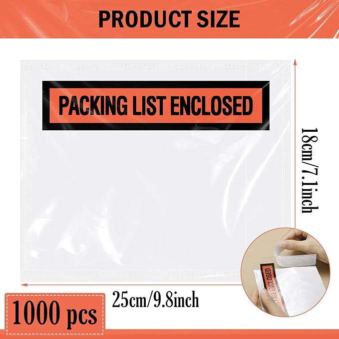 1000 Pcs Packing Slip Envelope Pouches Clear Self Adhesive Shipping Label - Image 2