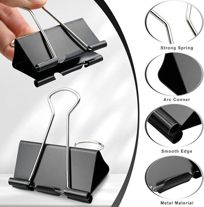 60 Pack Large Binder Clips 1.6 Inch Binder Paper Clip Big Paper Clamps - Image 4