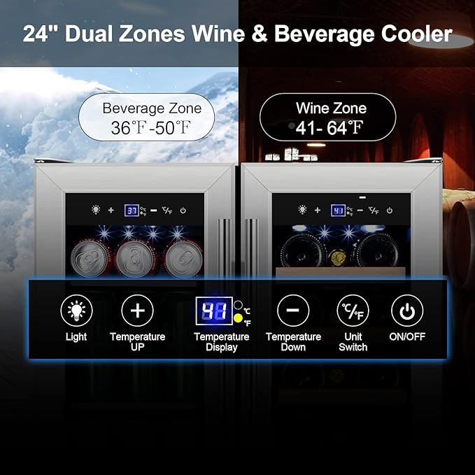 Tylza Wine and Beverage Refrigerator, 24 Inch Dual Zone Wine Fridge, Holds 20 - Image 3