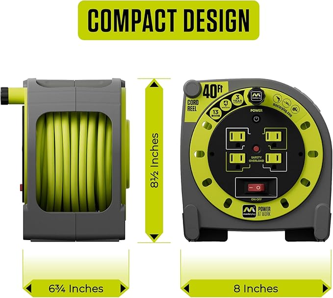 Masterplug 40ft Case Cord Reel, Retractable Extension Lead - Image 7