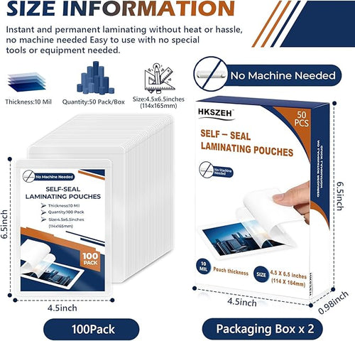 100 Pack 10 Mil 4"x6" Self Sealing Laminating Pouches Self Adhesive Lamination - Image 2