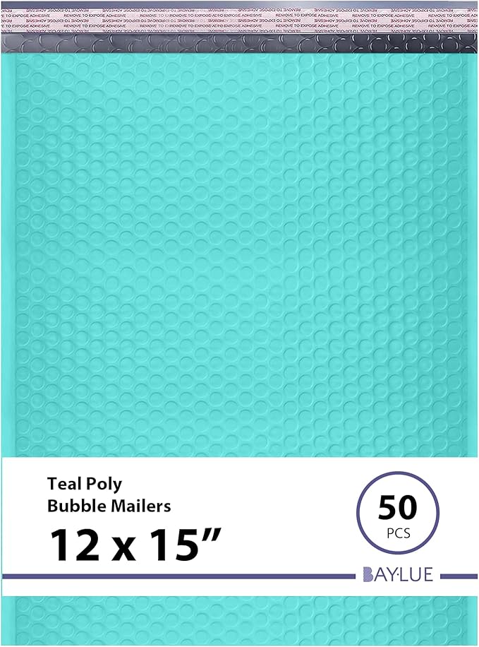 Teal Large Poly Bubble Mailers 12x15 inch | Self Seal Padded Envelopes by BAYLUE