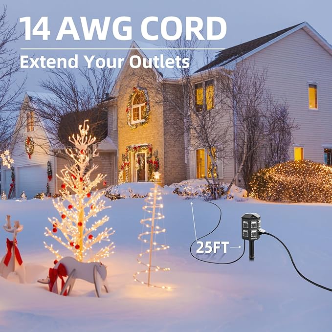 TiFFCOFiO Outdoor Power Strip Weatherproof, 25 FT Extension Cord - Image 3