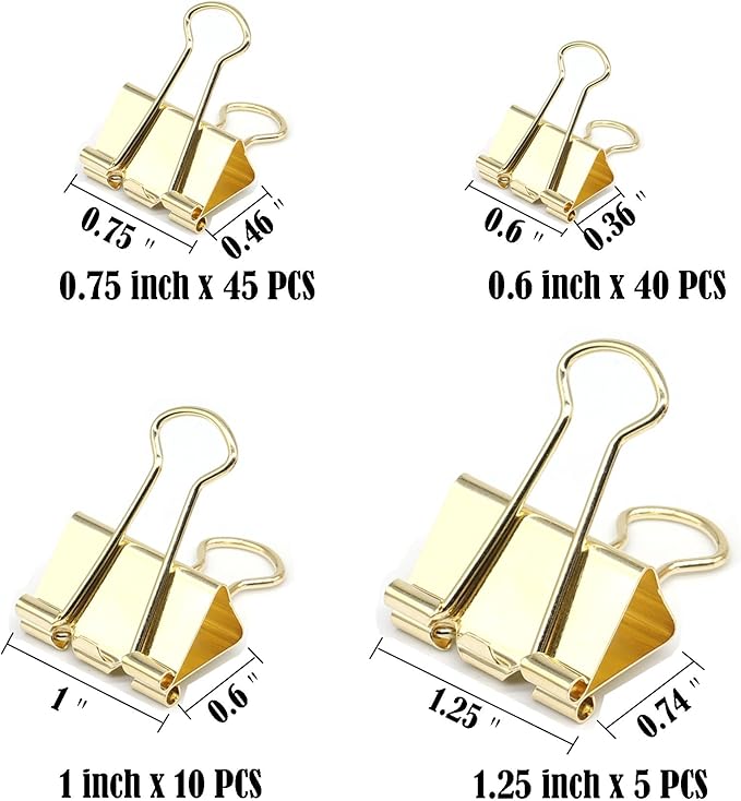 Gold Binder Clip, Paper Binder Clips, Paper Clamps Assorted Sizes, Paperclips - Image 3