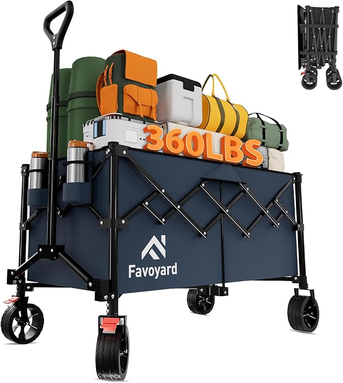Favoyard Extra Large Collapsible Wagon Carts Foldable 360LBS Heavy Duty Beach by OutdoorFurnitureAccessories