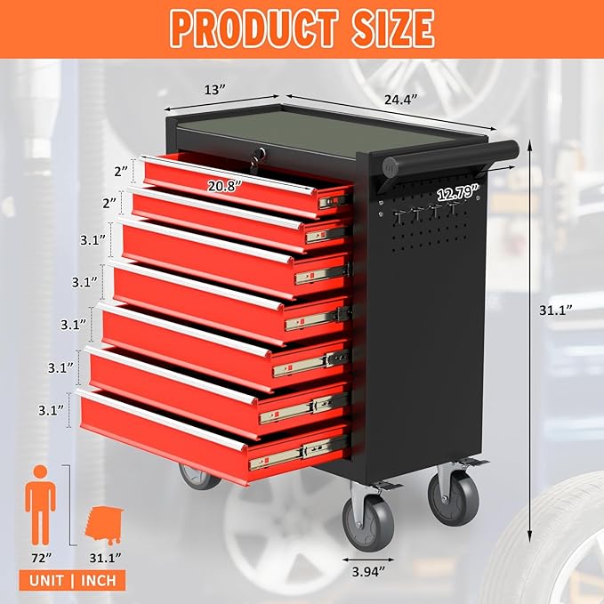 7 Drawers Rolling Tool Chest - Image 3