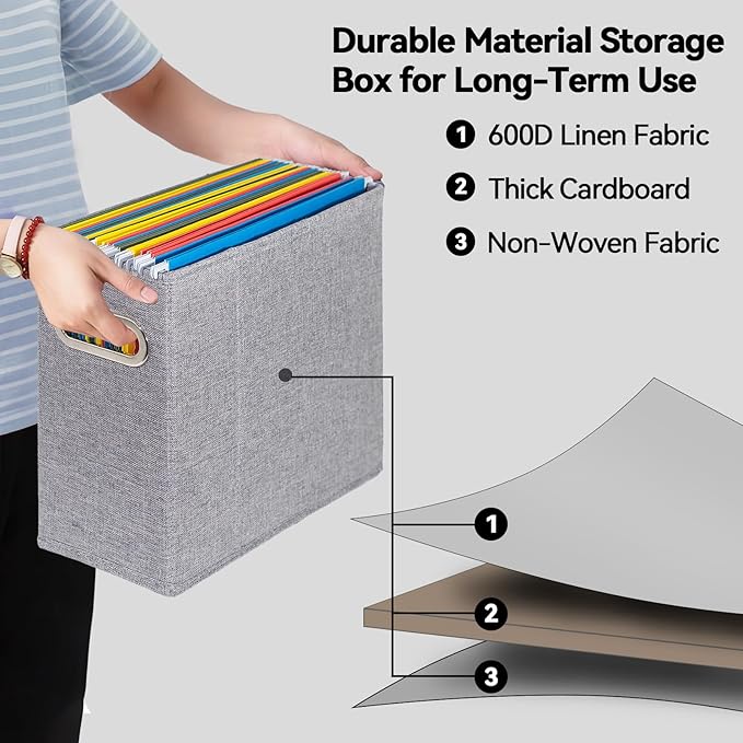 2 Packs Letter Size File Organizer, File Folders Organizer, Fabric Storage Box - Image 3
