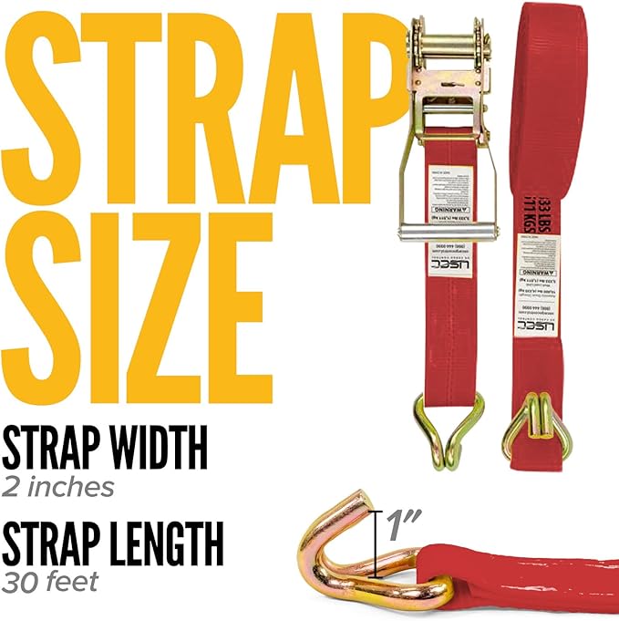 US Cargo Control Wire Hook Ratchet Straps 2 Inch x 30 Foot, 000 LBS Break - Image 2