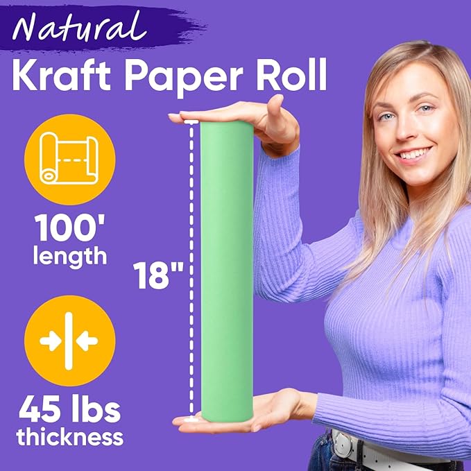 USA Made 18" x 1200" Light Green Paper Roll, 45 lbs Thickness, Kraft Paper - Image 2