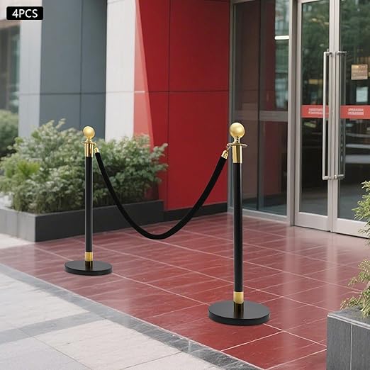 4Pcs Velvet Ropes and Stanchion Post, Stainless Steel Stanchions Posts - Image 3