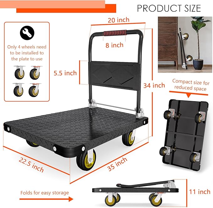 Platform Truck, Foldable Flatbed Cart Heavy Duty Push Cart Dolly Large Platform - Image 5