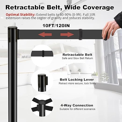 6 Pack Black Stanchions with Retractable Belts - Image 3