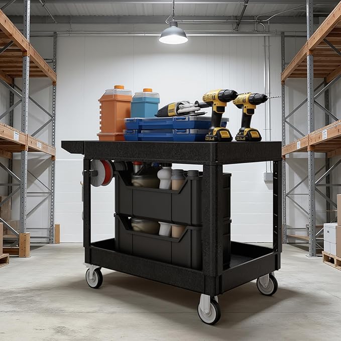 2-Tier Rolling Tool Cart, Heavy-Duty Plastic Service Cart - Image 7