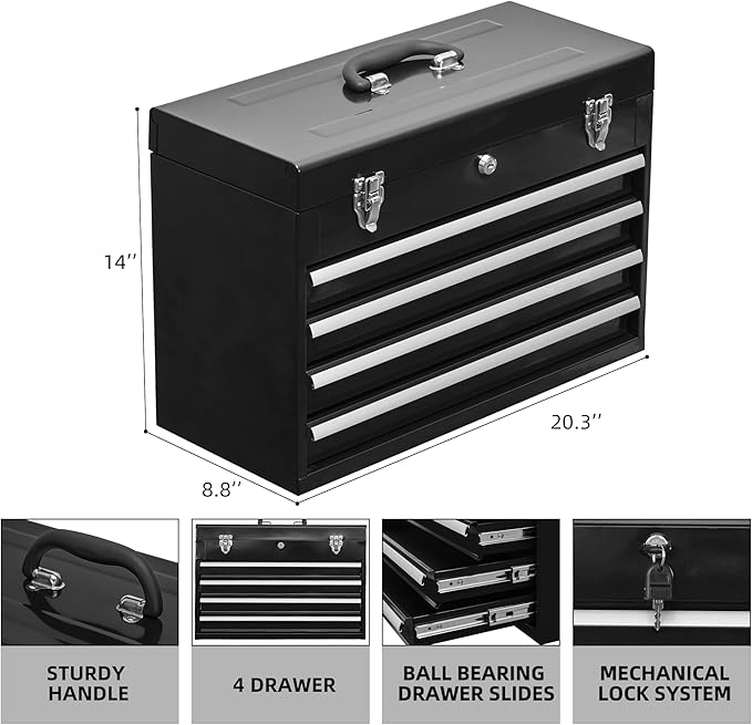 4 Drawers Metal Tool Box Portable Steel Tool Chest - Image 3