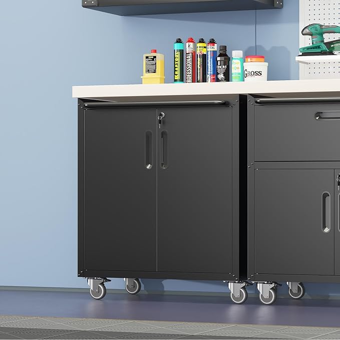 Metal Storage Cabinet with Wheels, Lockable Rolling Tool Chest with Adjustable - Image 2