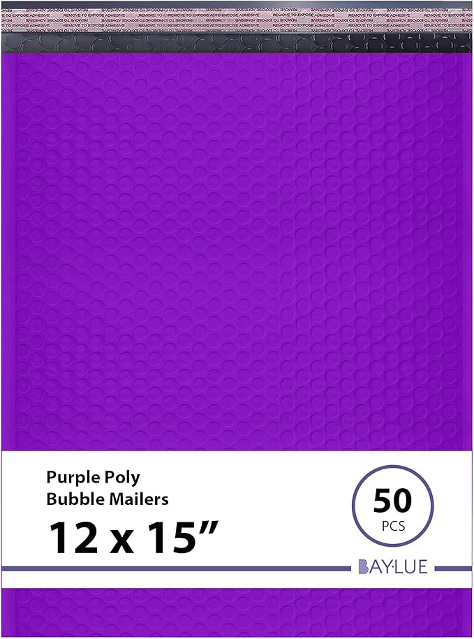 Purple Large Poly Bubble Mailers 12x15 inch | Self Seal Padded Envelopes by BAYLUE