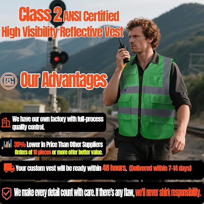 BeautyWill 10/20 Pack Custom Logo Safety Vest, Bulk High Visibility Class 2 - Image 6