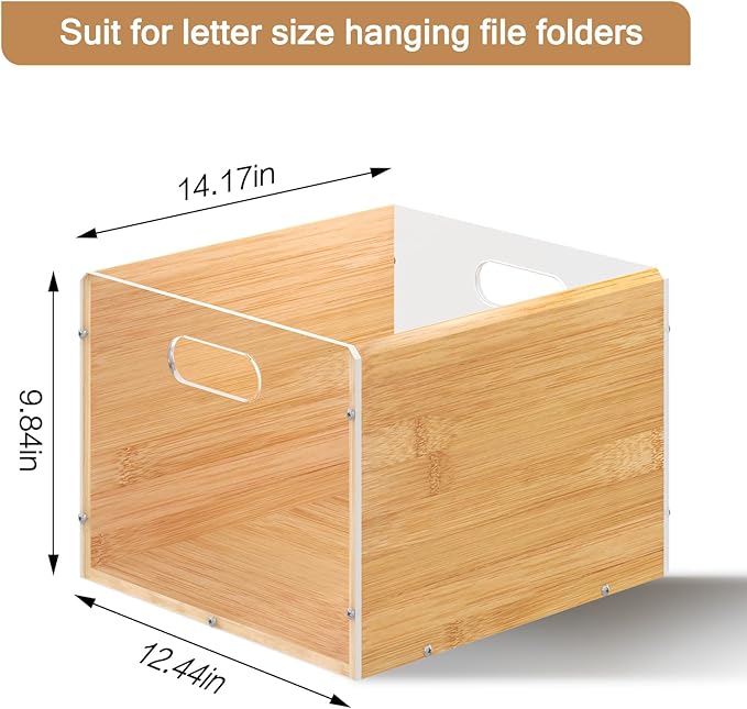 Hanging File Organizer, Bamboo Filing Box File Crate Organizer Storage Boxes - Image 6