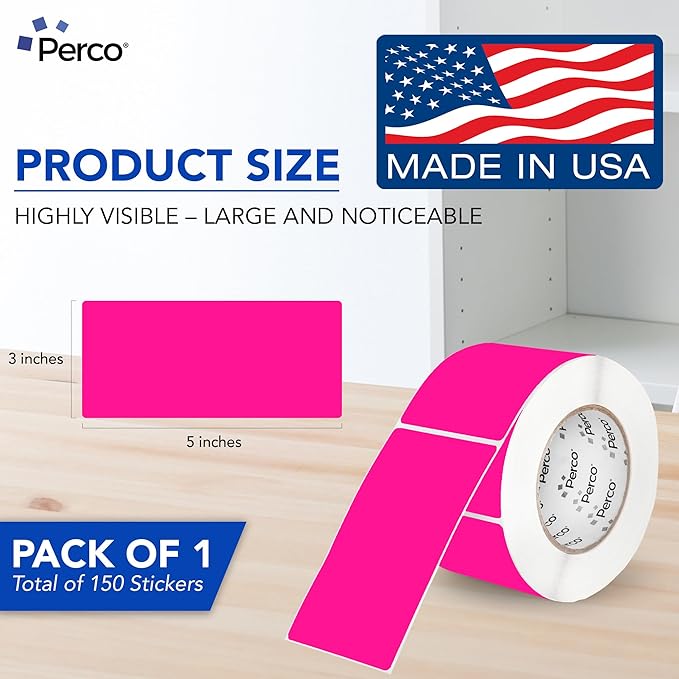 Perco Fluorescent Pink 3x5 Inch Perforated Sticker Labels — 150 Stickers/Roll — - Image 2