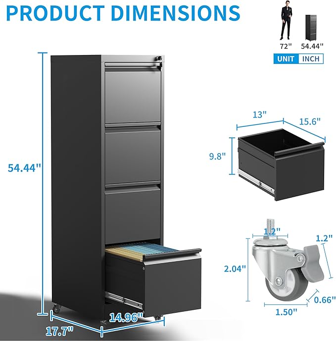 4-Drawer Mobile File Cabinet - Image 3
