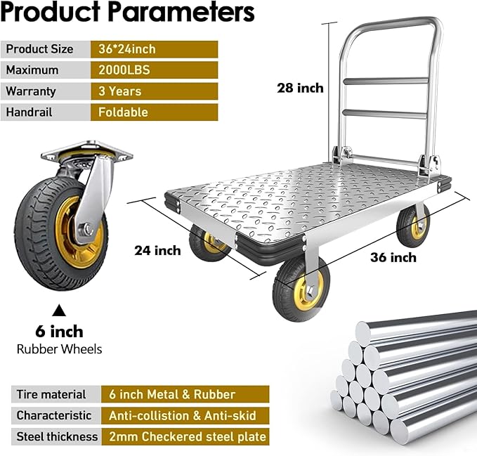 Platform Truck Heavy Duty Push Cart Dolly - Image 2