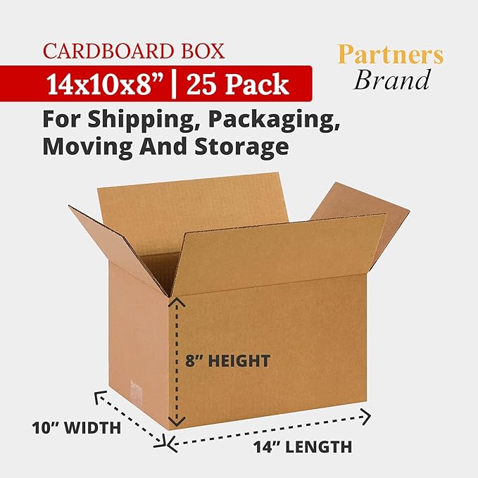 Partners Brand 14x10x8 Corrugated Cardboard Boxes, Storage Box - Image 2