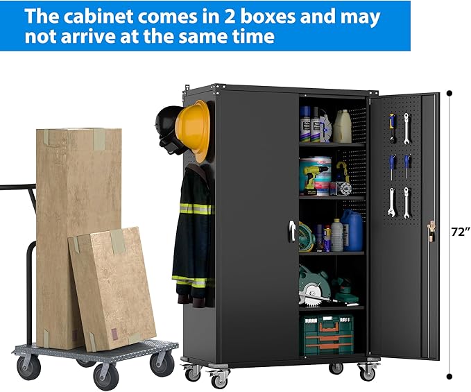 Aobabo Extra Large Garage Storage Cabinet on Wheels, Metal Storage Cabinet - Image 5