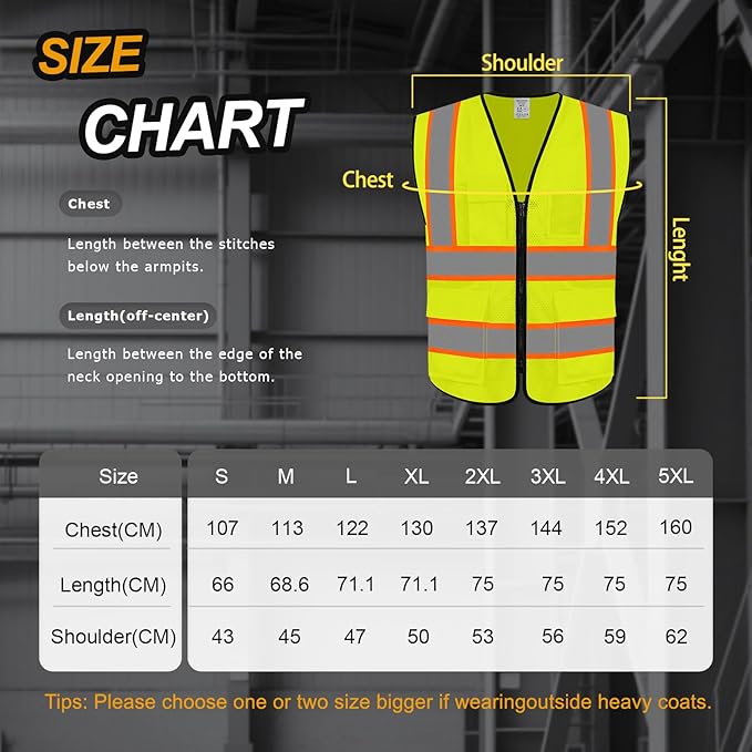 Safety Vest for Men Women 5 Pockets High Visibility Vest - Image 4
