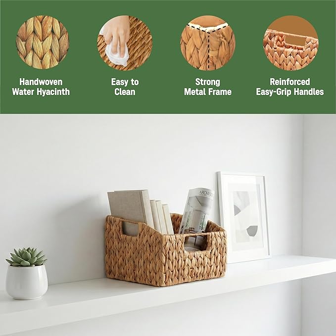 Wicker Pantry Basket Set of 2 – Handwoven Water Hyacinth Wicker Storage Baskets - Image 3