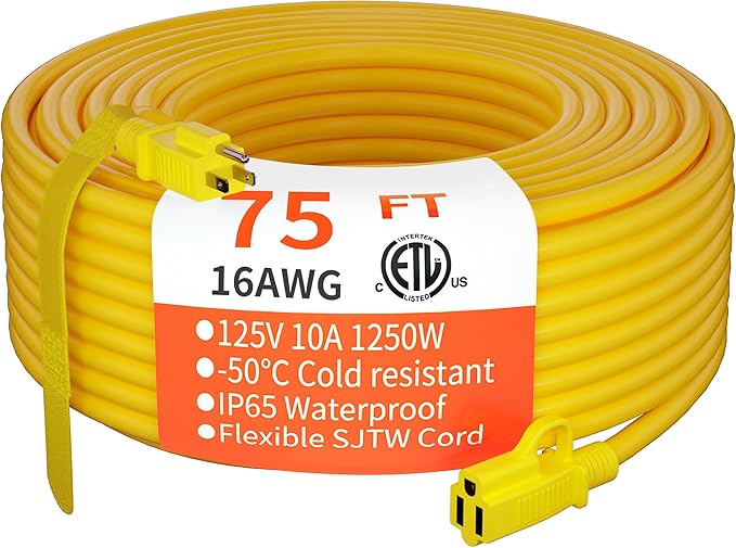 HUANCHAIN Outdoor Extension Cord 75 Foot Waterproof, 16/3 Gauge Flexible by huanchain