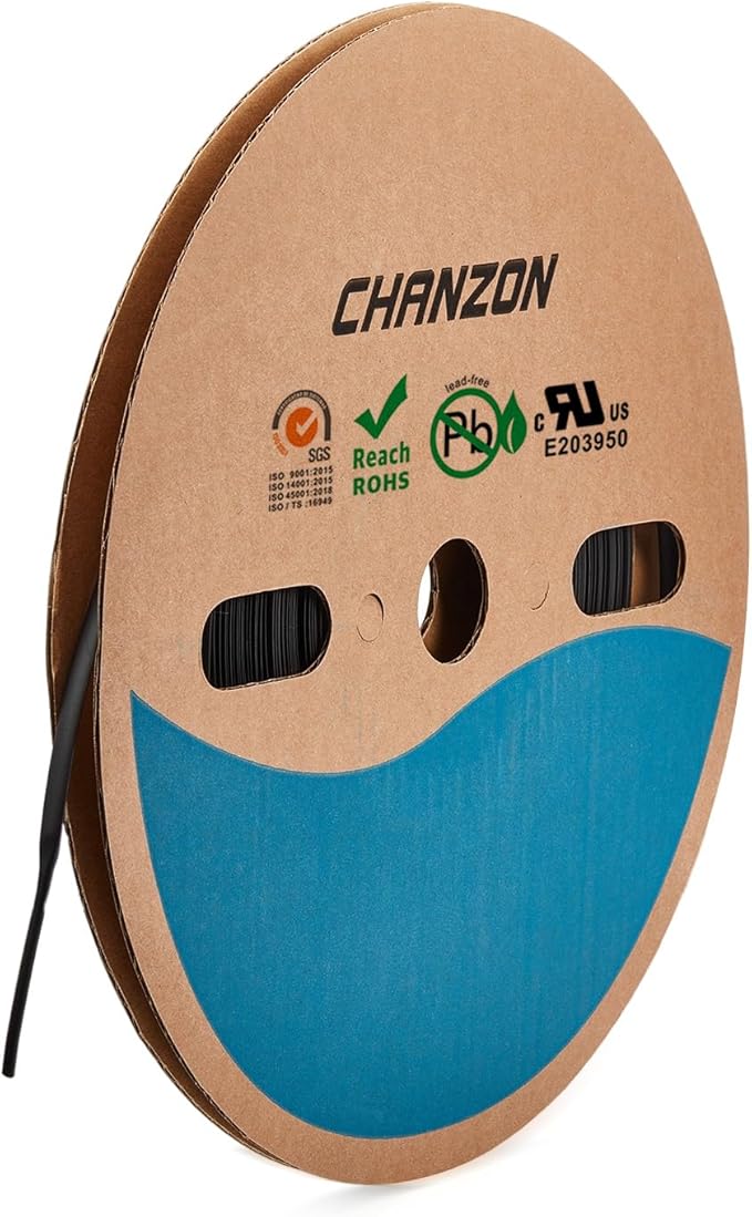 Chanzon 2:1 Ratio - 80Ft Roll - 3/16" Heat Shrink Tubing 2:1 Black Polyolefin by Chanzon