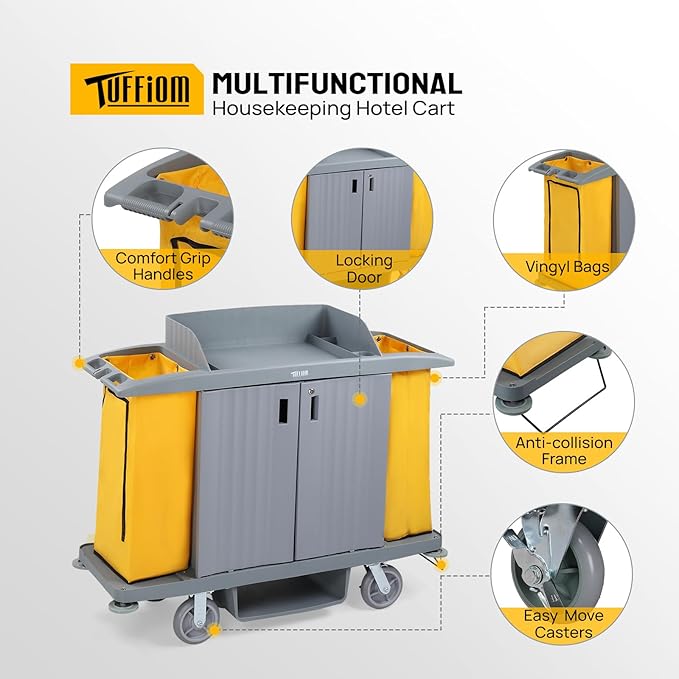 TUFFIOM Industrial Multifunctional Locking Hotel Cart, Commercial Traditional - Image 2