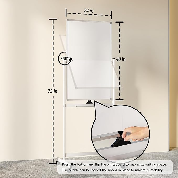 Rolling Whiteboard on Wheels, Portable Standing Dry Erase Board Easel - Image 3
