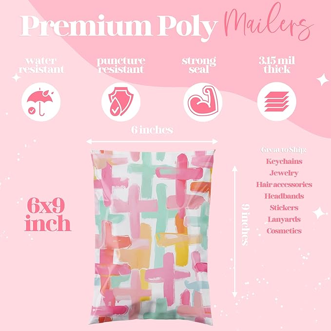 6x9 Designer Poly Mailer 100 Pack Heavy Duty Waterproof Self Seal Shipping Bags - Image 3