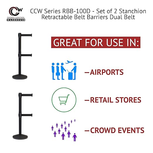 Crowd Control Warehouse CCW Series RBB-100D Set of 2 Stanchion Retractable Belt - Image 4