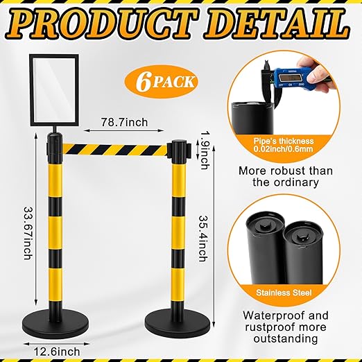 Therwen 6 Pack Heavy Duty Crowd Control Stanchions 9.8 ft Stainless Steel - Image 2