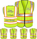Custom Safety Vest with Logo Pockets High Visibility Reflective Vests by CustomTok