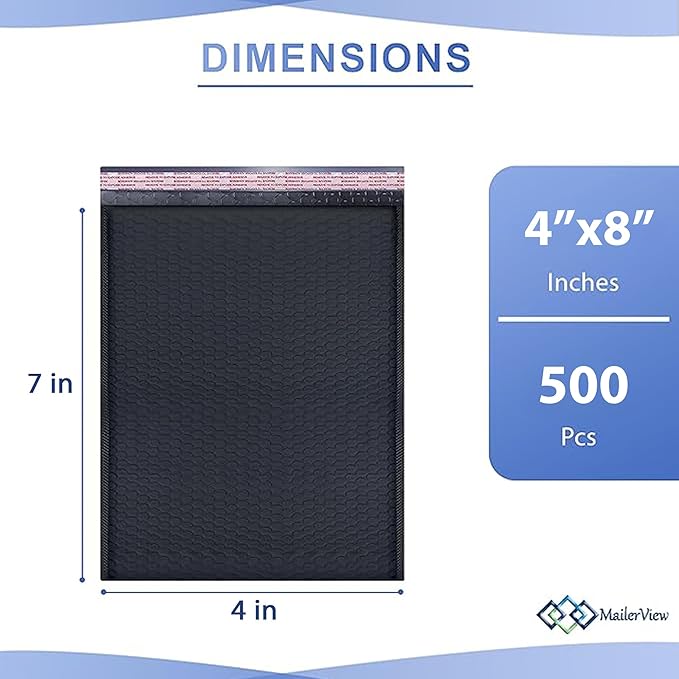 Black Small Bubble Mailers 4x8 Inch #000 | Thick Padded Poly Bubble Mailer - Image 2