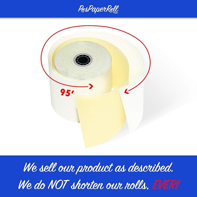 50 Rolls 3" x 95' 2-Ply Carbonless White/Canary Cash Register Paper - Image 4