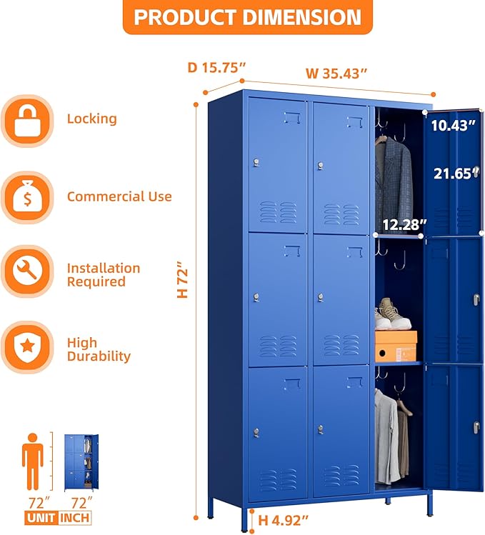 Employee Lockers with 9 Doors, Metal Locker - Image 3