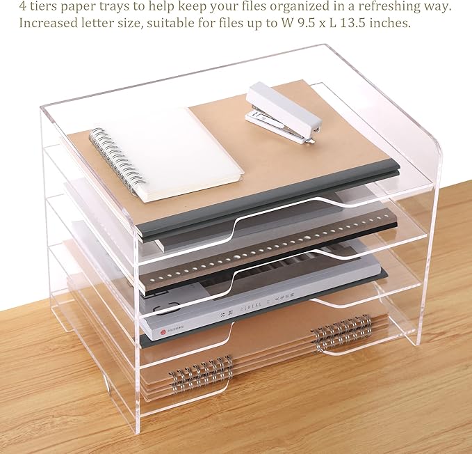 Acrylic Desk Organizer, 4 Tier Paper Tray, Office Accessories - Image 3