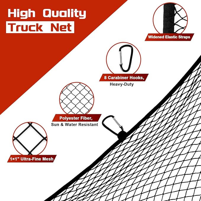 Truck Bed Cargo Net, Stretchable from 4'x4' to 7'x7', High Elastic Cargo Net - Image 3